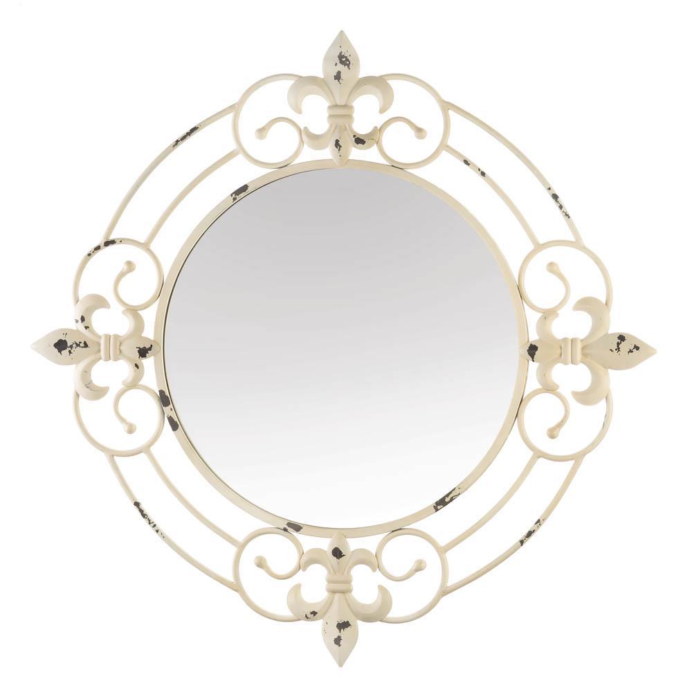 ANTIQUE WHITE FLEUR-DE-LIS WALL MIRROR