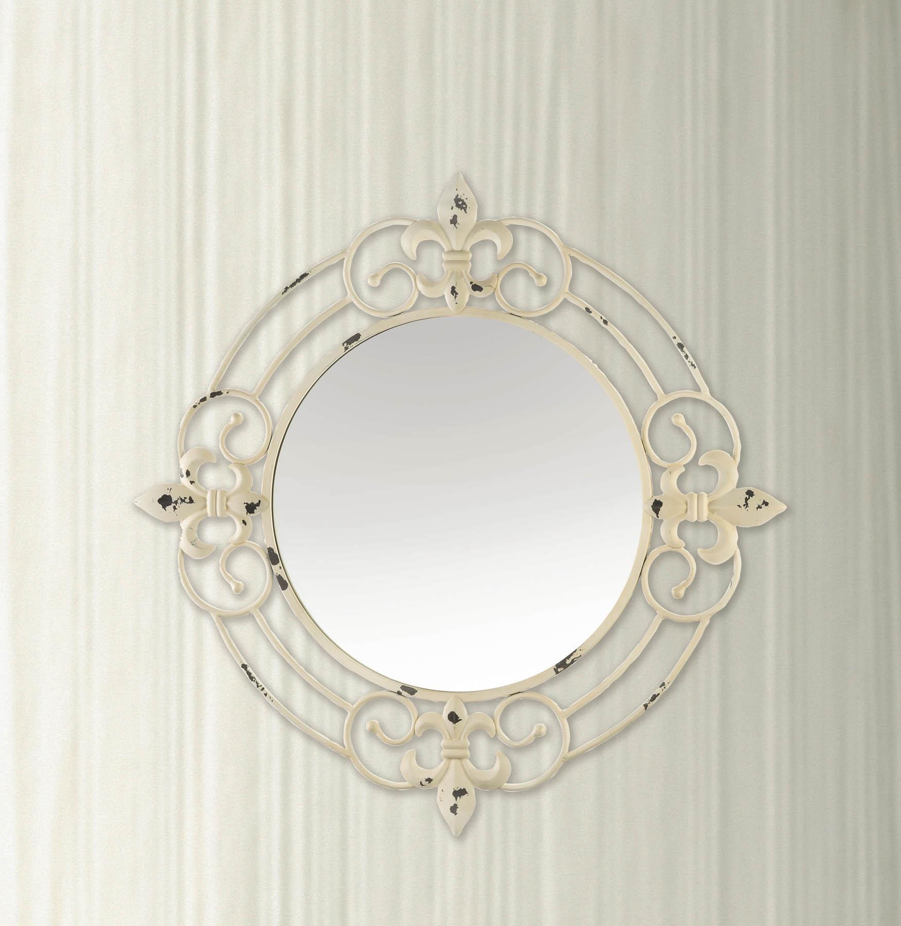 ANTIQUE WHITE FLEUR-DE-LIS WALL MIRROR