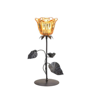 AMBER FLORAL CANDLEHOLDER