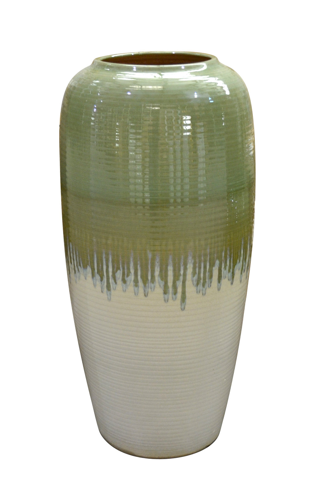 Avocado Green and White Medium Vase