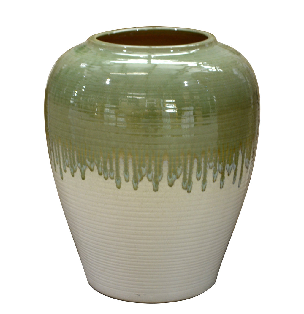 Avocado Green and White Small Vase