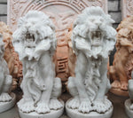 White Sitting Pair of Lions Marble Statue GE18637