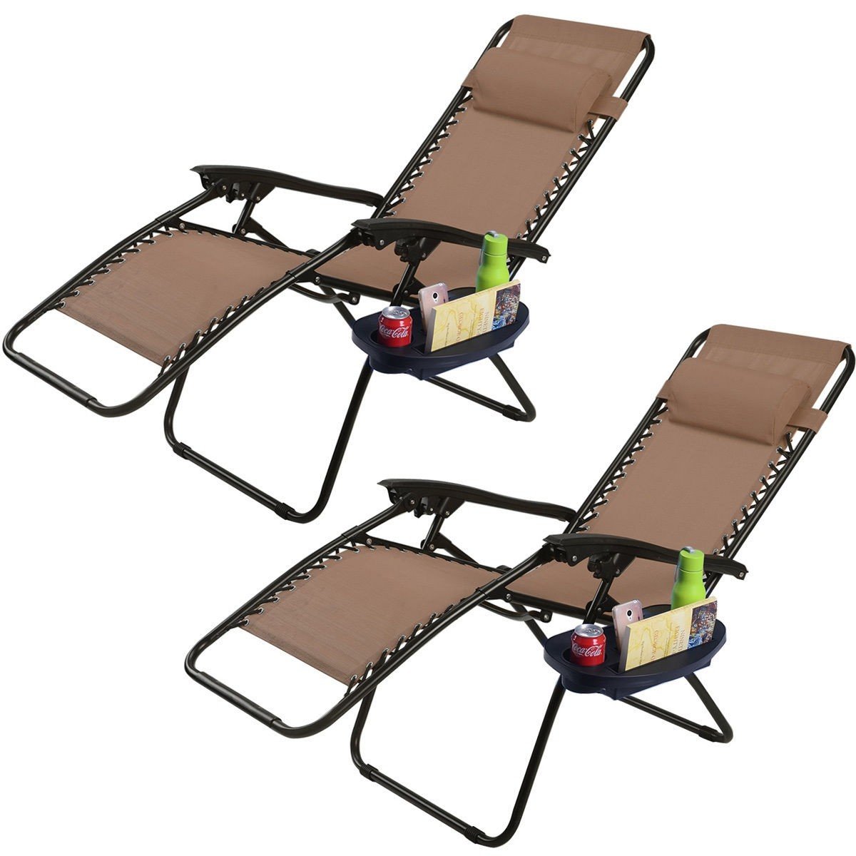 Zero Impact Pool Patio Lounge Chair Set of 2 Stow & Go