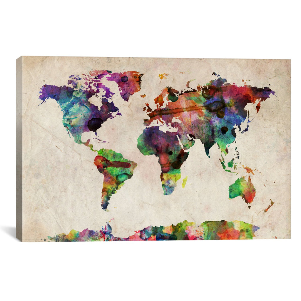 World Map Urba Watercolor II by Michael Tompsett Canvas Print - UNQFurniture