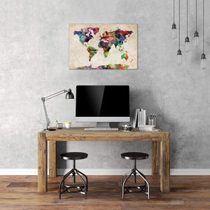 World Map Urba Watercolor II by Michael Tompsett Canvas Print - UNQFurniture