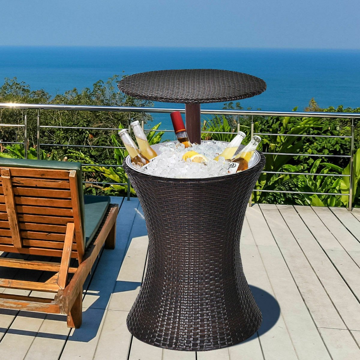 Ice Cold Beverage Cooler Patio Table Dual Function