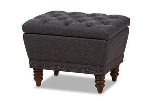 Baxton Studio Annabelle Modern and Contemporary Dark Grey Fabric Upholstered Walnut Wood Finished Button-Tufted Storage Ottoman