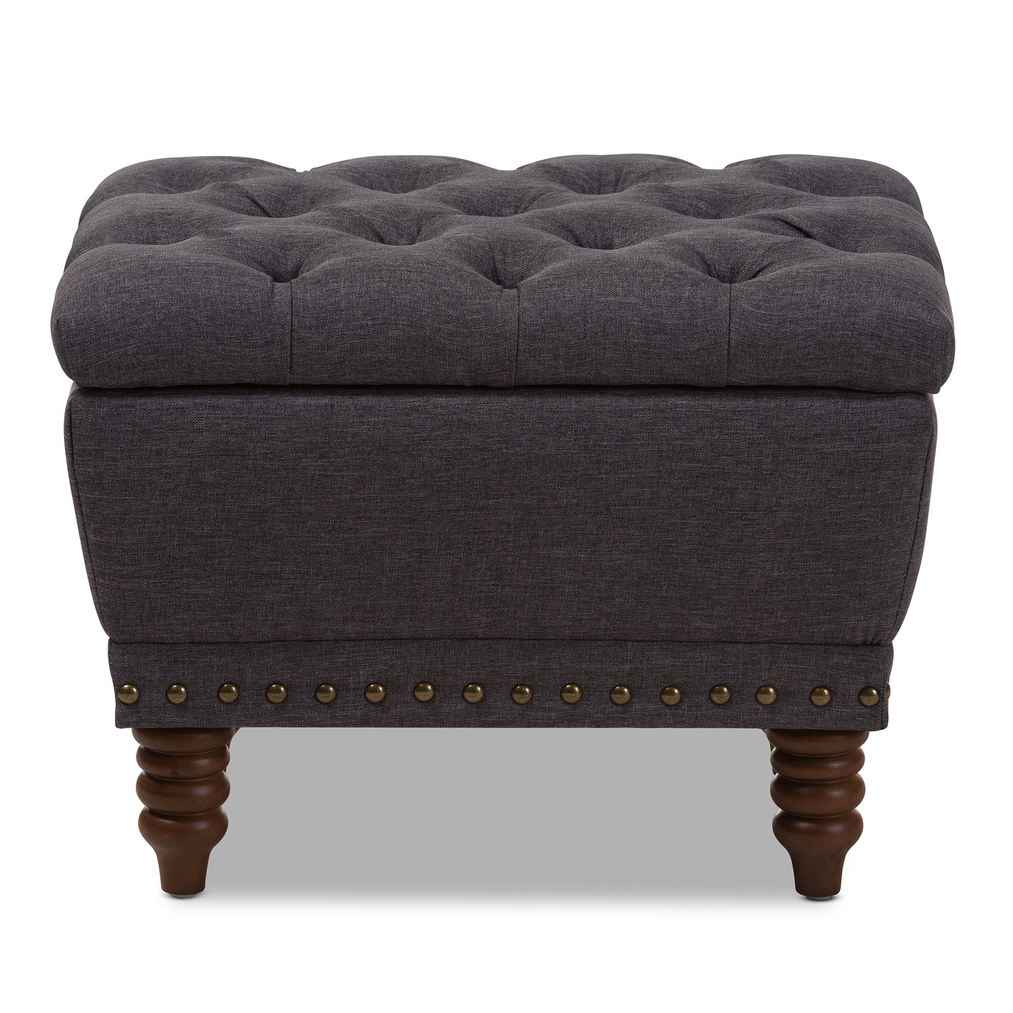 Baxton Studio Annabelle Modern and Contemporary Dark Grey Fabric Upholstered Walnut Wood Finished Button-Tufted Storage Ottoman