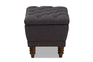 Baxton Studio Annabelle Modern and Contemporary Dark Grey Fabric Upholstered Walnut Wood Finished Button-Tufted Storage Ottoman