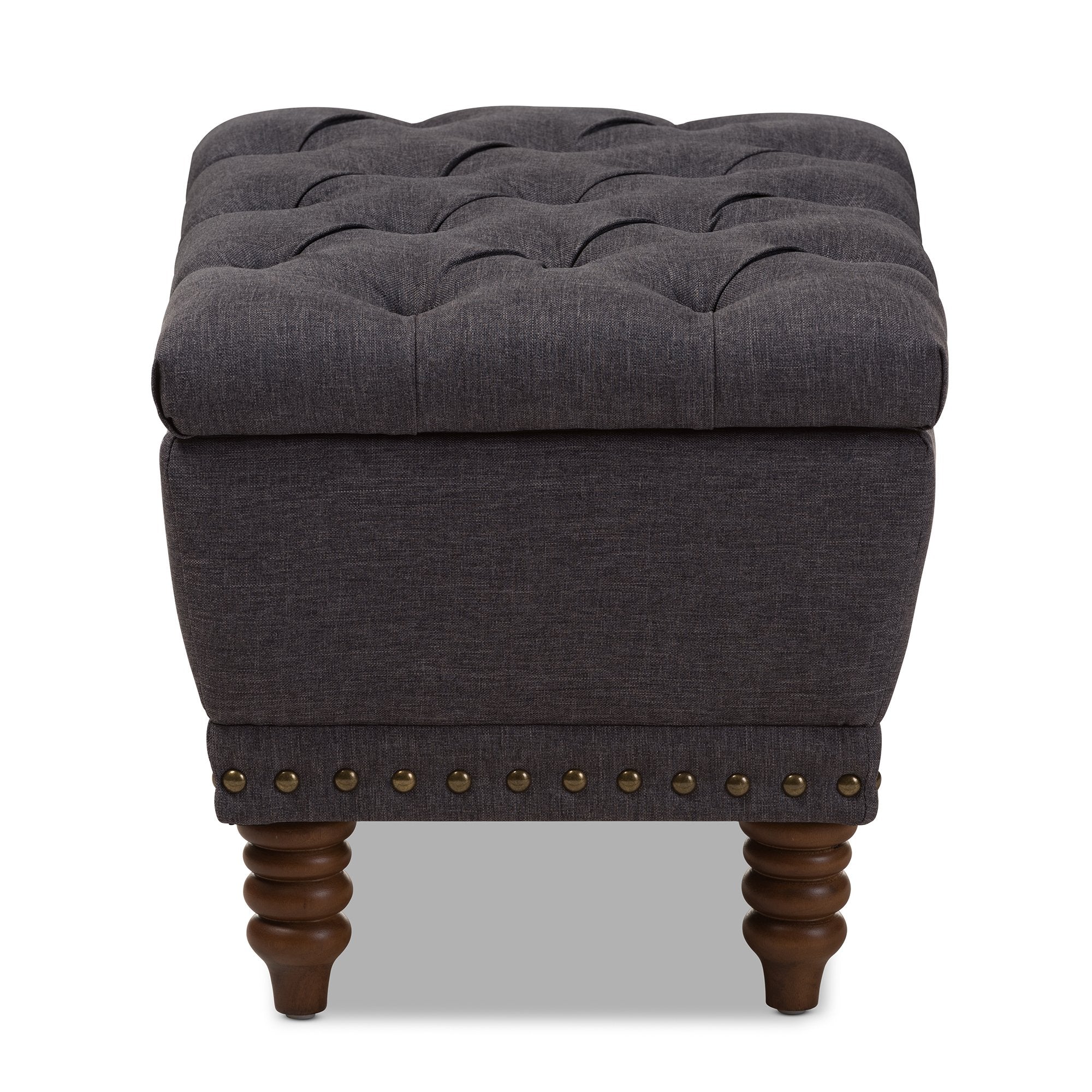 Baxton Studio Annabelle Modern and Contemporary Dark Grey Fabric Upholstered Walnut Wood Finished Button-Tufted Storage Ottoman