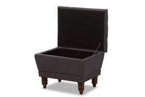 Baxton Studio Annabelle Modern and Contemporary Dark Grey Fabric Upholstered Walnut Wood Finished Button-Tufted Storage Ottoman