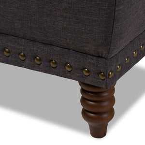 Baxton Studio Annabelle Modern and Contemporary Dark Grey Fabric Upholstered Walnut Wood Finished Button-Tufted Storage Ottoman