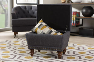 Baxton Studio Annabelle Modern and Contemporary Dark Grey Fabric Upholstered Walnut Wood Finished Button-Tufted Storage Ottoman