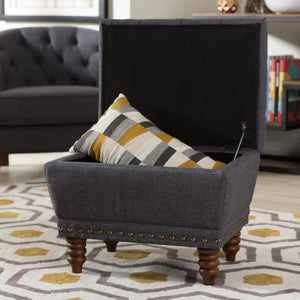 Baxton Studio Annabelle Modern and Contemporary Dark Grey Fabric Upholstered Walnut Wood Finished Button-Tufted Storage Ottoman