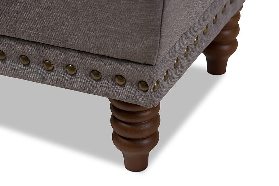 Baxton Studio Annabelle Modern and Contemporary Light Grey Fabric Upholstered Walnut Wood Finished Button-Tufted Storage Ottoman