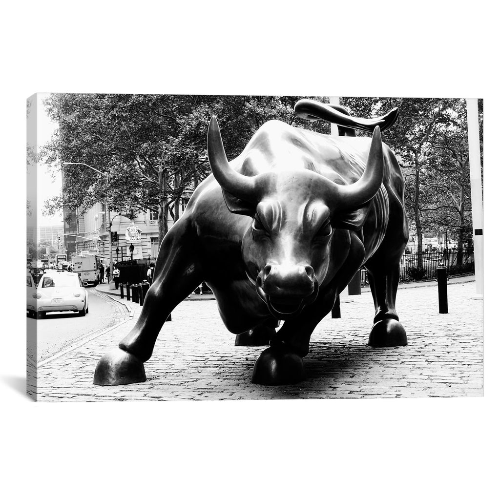 Wall Street Bull Black & White by Unknown Artist Canvas Print - UNQFurniture