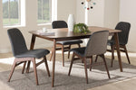 Baxton Studio Embrace Mid-Century Modern Dark Grey Fabric Upholstered Walnut Wood Finished 5-Piece Dining Set