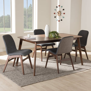 Baxton Studio Embrace Mid-Century Modern Dark Grey Fabric Upholstered Walnut Wood Finished 5-Piece Dining Set