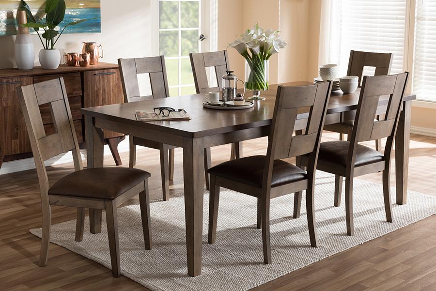 Baxton Studio Gillian Shabby Chic Country Cottage Weathered Grey and Oak Brown 2-Tone Finishing 7-Piece Dining Set With Extendable Dining Table