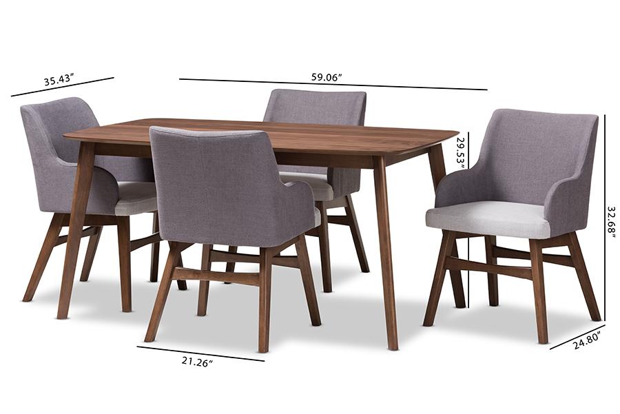 Baxton Studio Monte Mid-Century Modern Walnut Wood Rectangular 5-Piece Dining Set