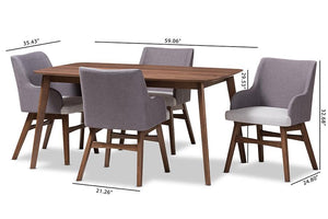 Baxton Studio Monte Mid-Century Modern Walnut Wood Rectangular 5-Piece Dining Set