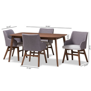 Baxton Studio Monte Mid-Century Modern Walnut Wood Rectangular 5-Piece Dining Set