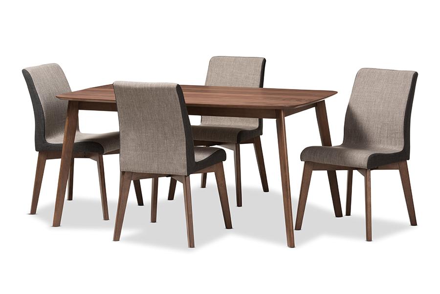 Baxton Studio Kimberly Mid-Century Modern Beige and Brown Fabric 5-Piece Dining Set