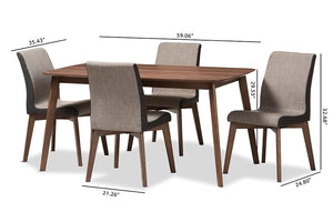 Baxton Studio Kimberly Mid-Century Modern Beige and Brown Fabric 5-Piece Dining Set