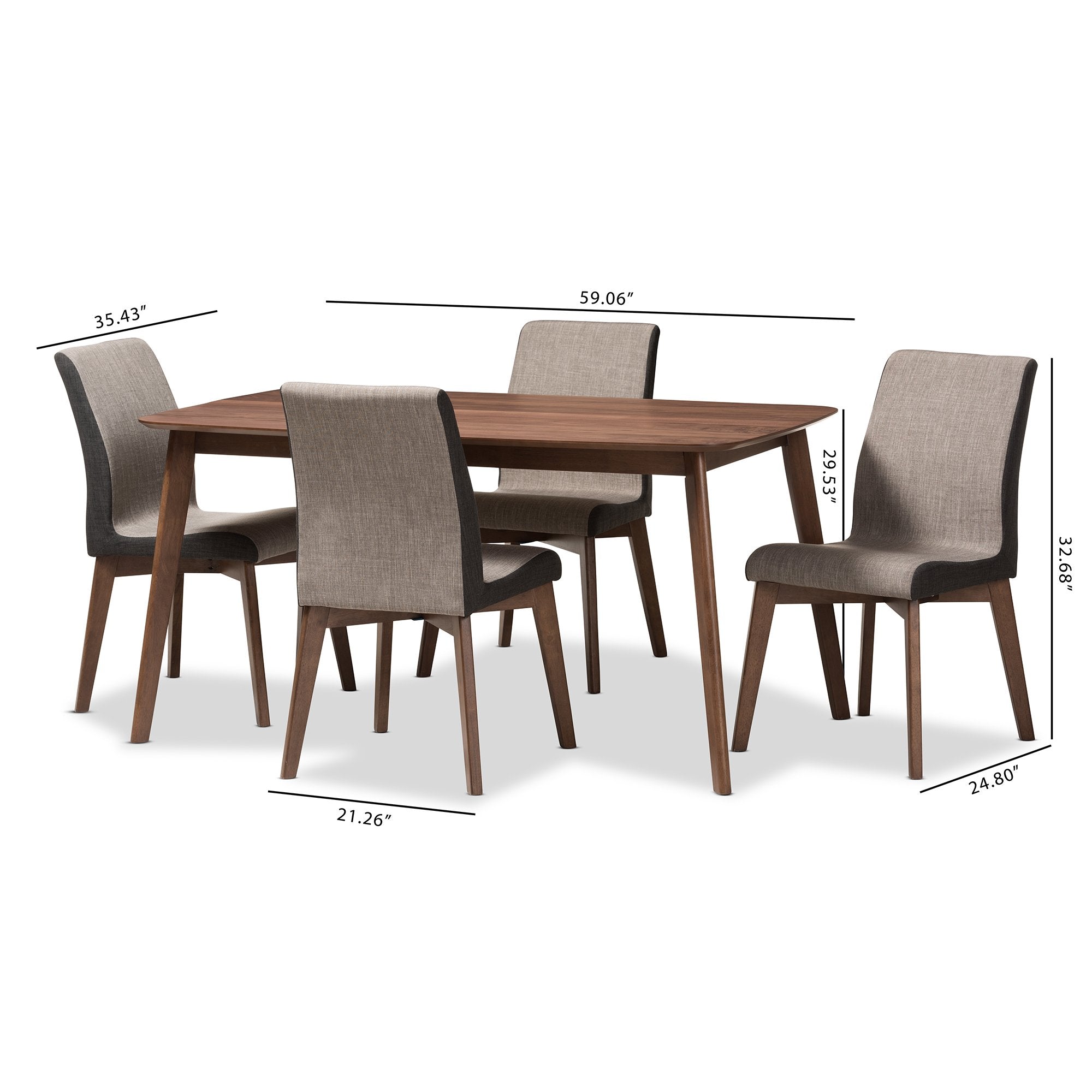 Baxton Studio Kimberly Mid-Century Modern Beige and Brown Fabric 5-Piece Dining Set