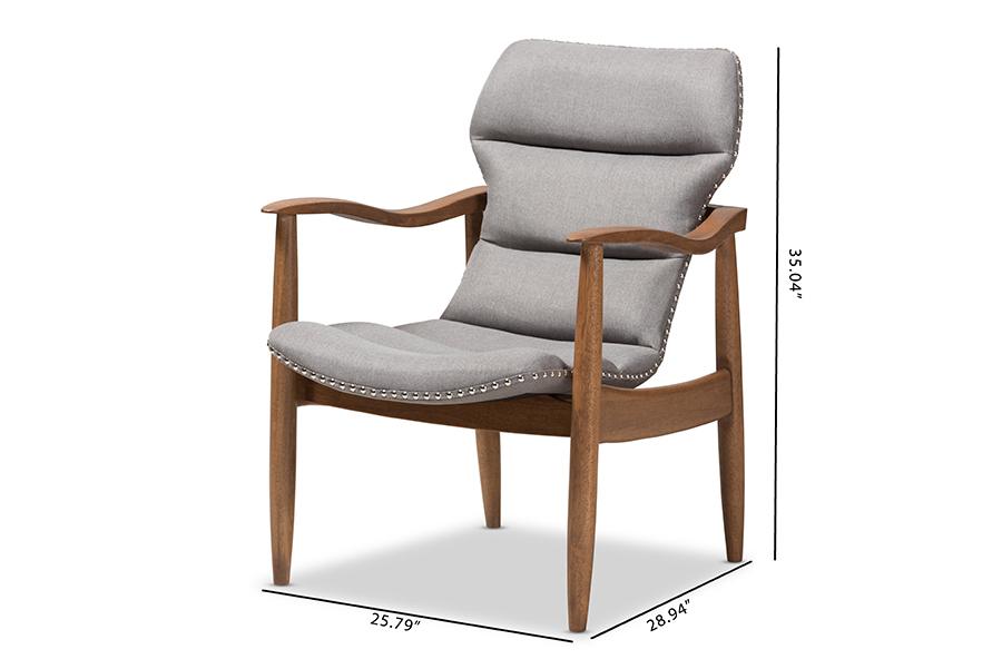 Baxton Studio Hadley Mid-Century Modern Grey Fabric and Walnut Brown Finished Wood Lounge Chair