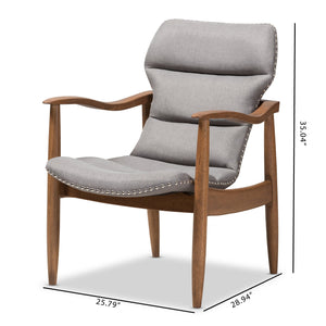 Baxton Studio Hadley Mid-Century Modern Grey Fabric and Walnut Brown Finished Wood Lounge Chair