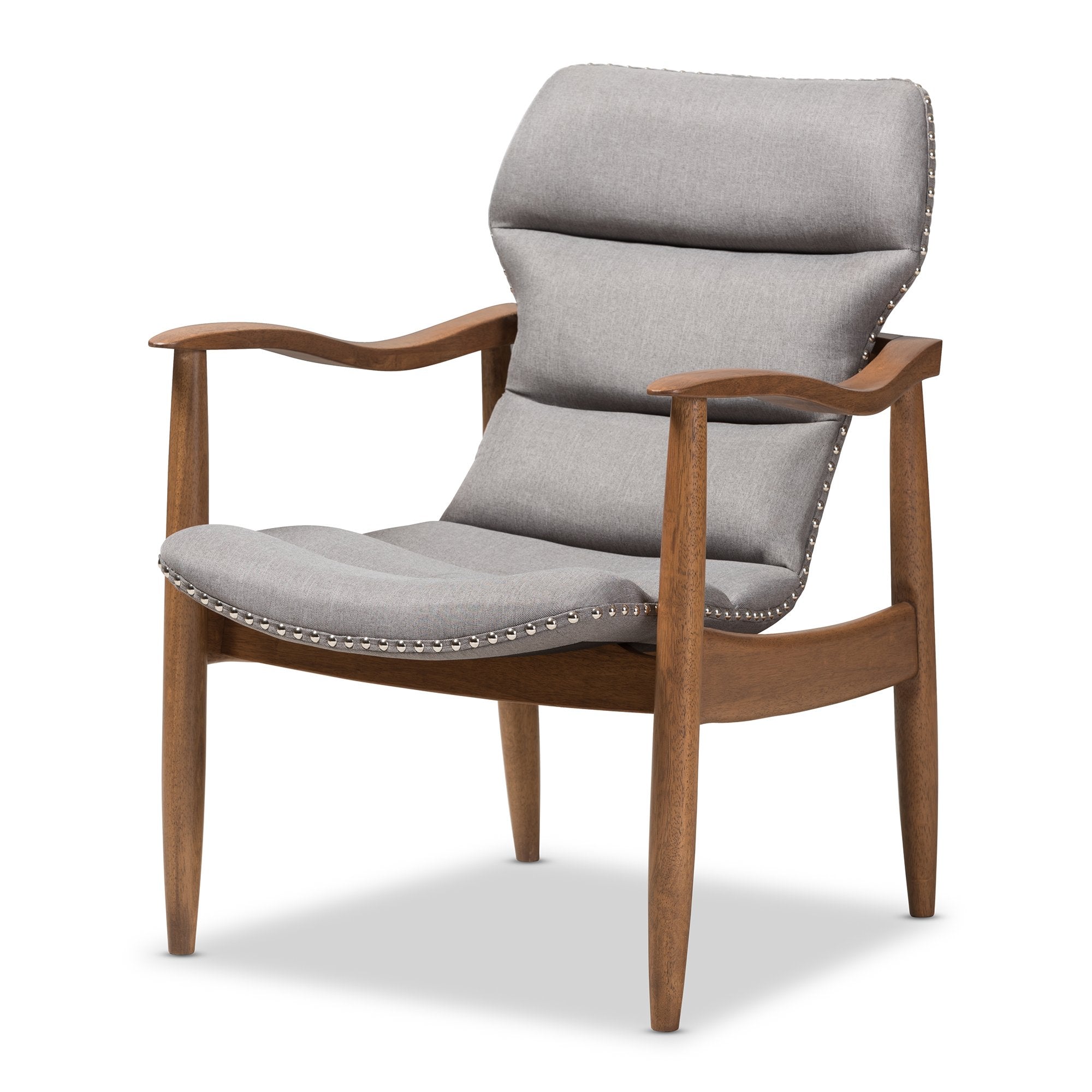 Baxton Studio Hadley Mid-Century Modern Grey Fabric and Walnut Brown Finished Wood Lounge Chair