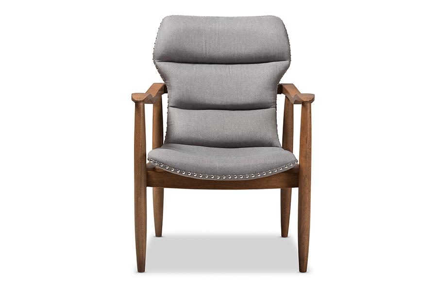 Baxton Studio Hadley Mid-Century Modern Grey Fabric and Walnut Brown Finished Wood Lounge Chair