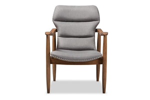 Baxton Studio Hadley Mid-Century Modern Grey Fabric and Walnut Brown Finished Wood Lounge Chair