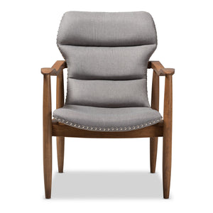 Baxton Studio Hadley Mid-Century Modern Grey Fabric and Walnut Brown Finished Wood Lounge Chair