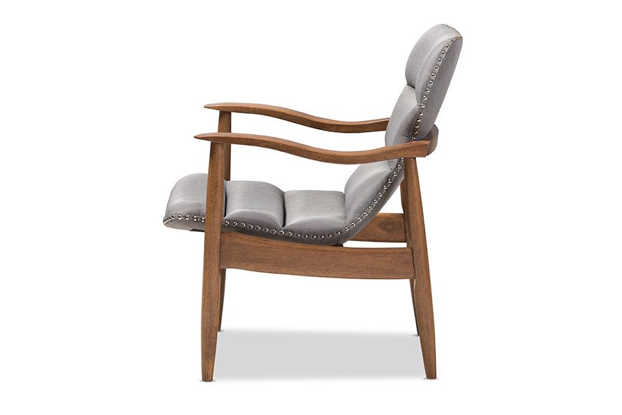 Baxton Studio Hadley Mid-Century Modern Grey Fabric and Walnut Brown Finished Wood Lounge Chair