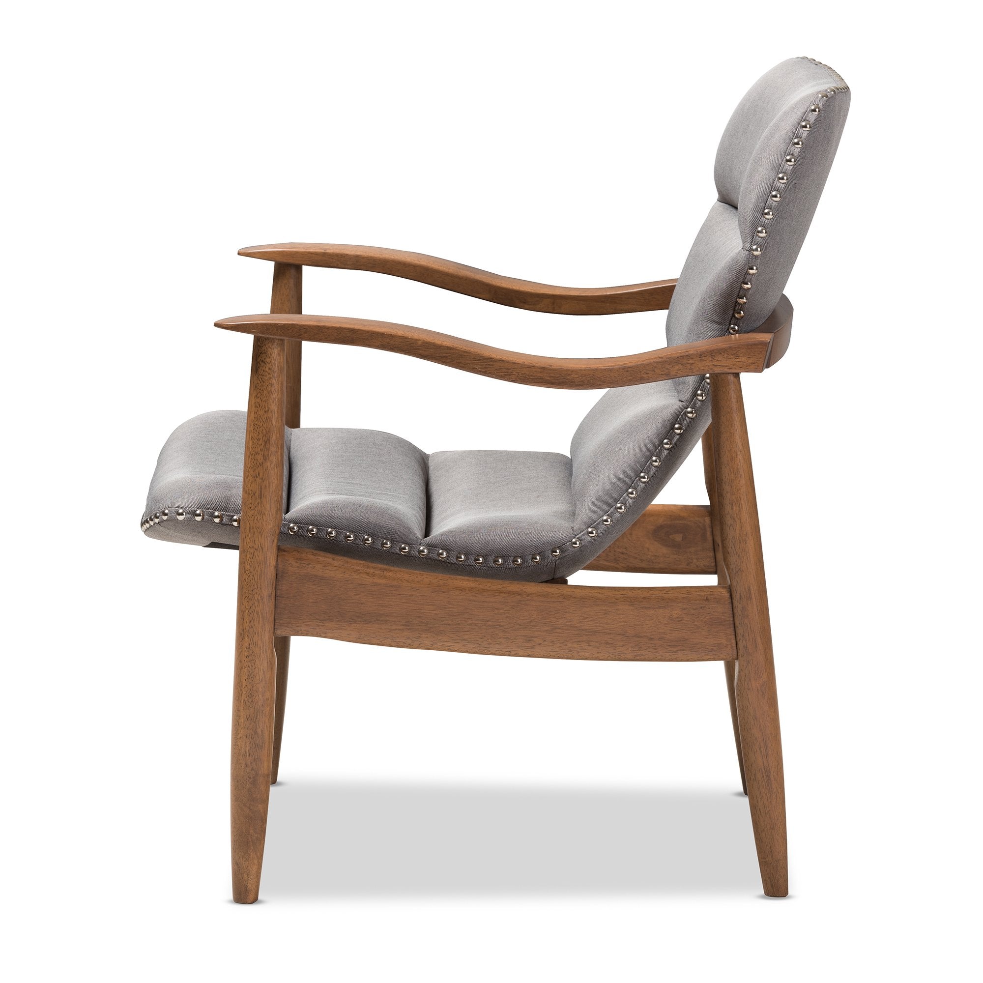 Baxton Studio Hadley Mid-Century Modern Grey Fabric and Walnut Brown Finished Wood Lounge Chair