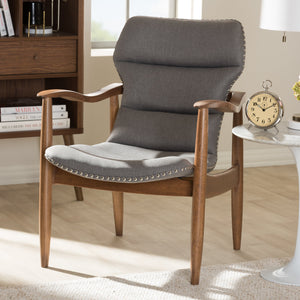 Baxton Studio Hadley Mid-Century Modern Grey Fabric and Walnut Brown Finished Wood Lounge Chair