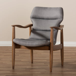 Baxton Studio Hadley Mid-Century Modern Grey Fabric and Walnut Brown Finished Wood Lounge Chair