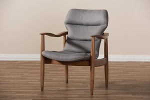 Baxton Studio Hadley Mid-Century Modern Grey Fabric and Walnut Brown Finished Wood Lounge Chair