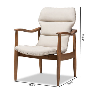 Baxton Studio Hadley Mid-Century Modern Light Beige Fabric and Walnut Brown Finished Wood Lounge Chair