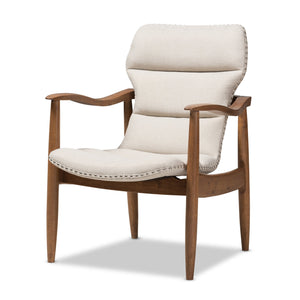 Baxton Studio Hadley Mid-Century Modern Light Beige Fabric and Walnut Brown Finished Wood Lounge Chair