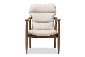 Baxton Studio Hadley Mid-Century Modern Light Beige Fabric and Walnut Brown Finished Wood Lounge Chair