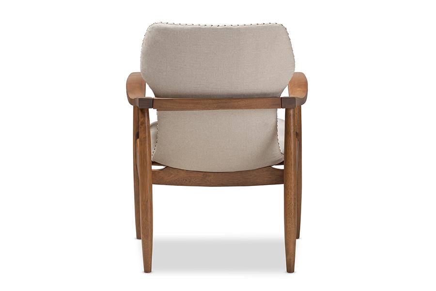 Baxton Studio Hadley Mid-Century Modern Light Beige Fabric and Walnut Brown Finished Wood Lounge Chair