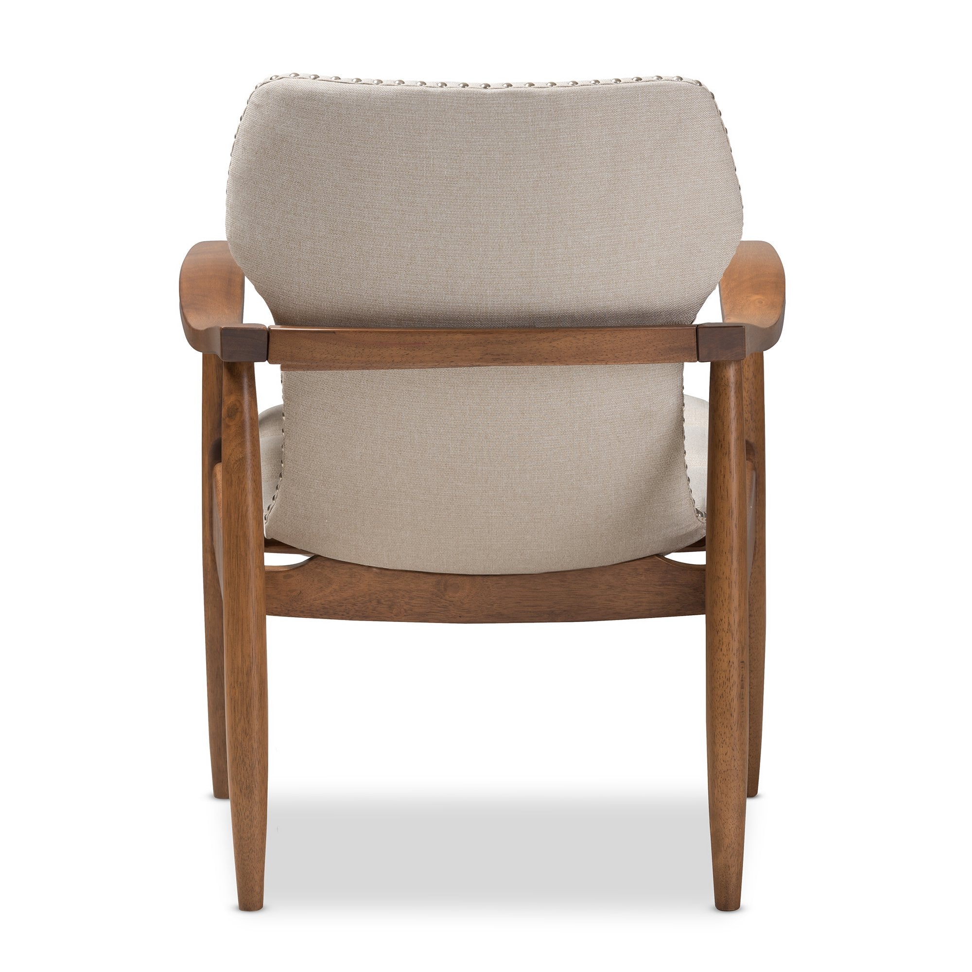 Baxton Studio Hadley Mid-Century Modern Light Beige Fabric and Walnut Brown Finished Wood Lounge Chair