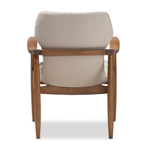 Baxton Studio Hadley Mid-Century Modern Light Beige Fabric and Walnut Brown Finished Wood Lounge Chair