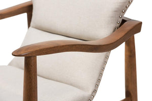 Baxton Studio Hadley Mid-Century Modern Light Beige Fabric and Walnut Brown Finished Wood Lounge Chair