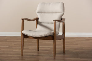 Baxton Studio Hadley Mid-Century Modern Light Beige Fabric and Walnut Brown Finished Wood Lounge Chair