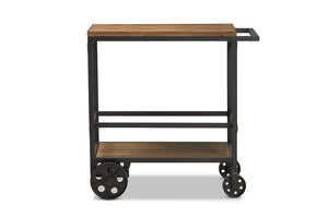 Baxton Studio Chester Rustic Industrial Style Oak Brown Finished Wood and Black Finished Metal Mobile Serving Cart