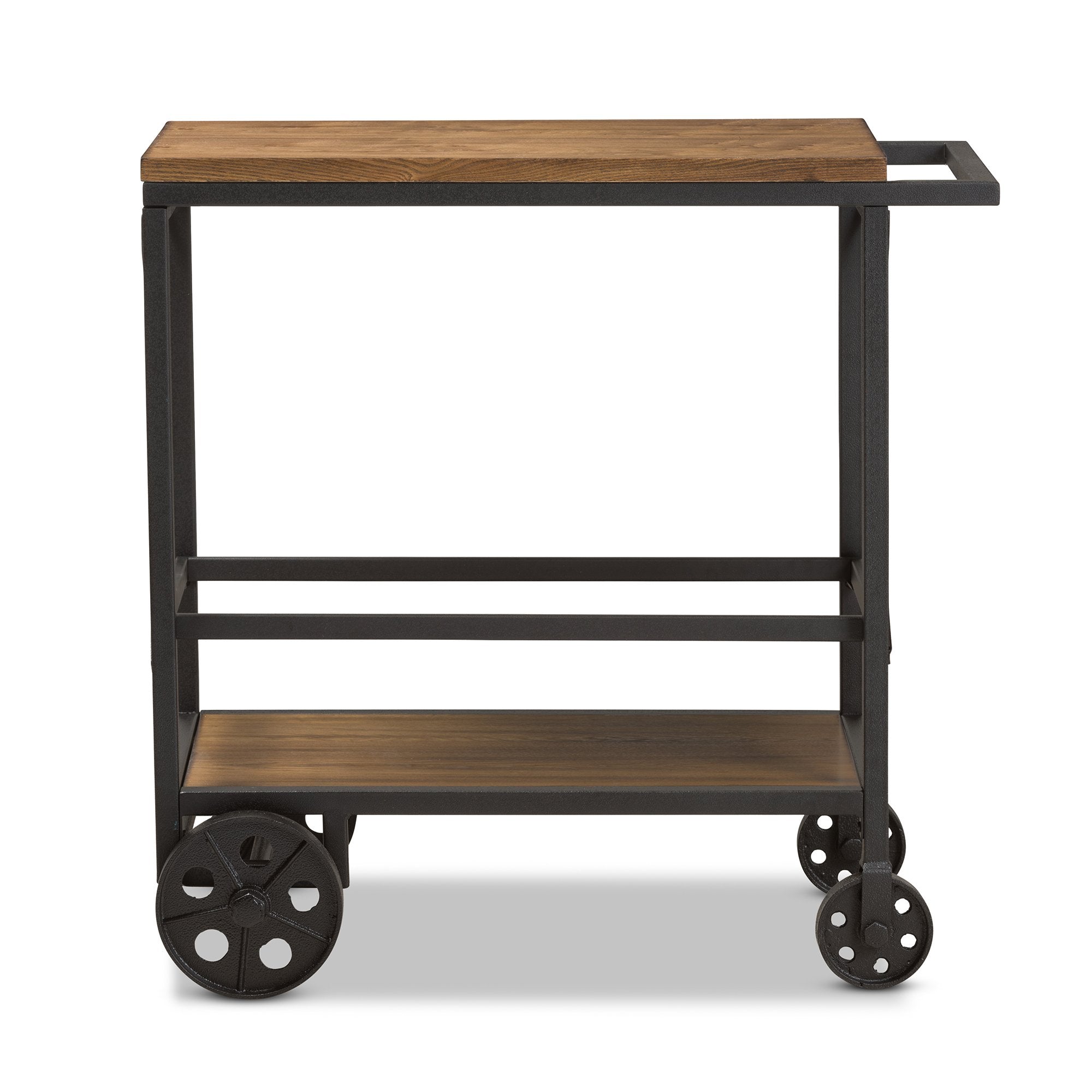 Baxton Studio Chester Rustic Industrial Style Oak Brown Finished Wood and Black Finished Metal Mobile Serving Cart